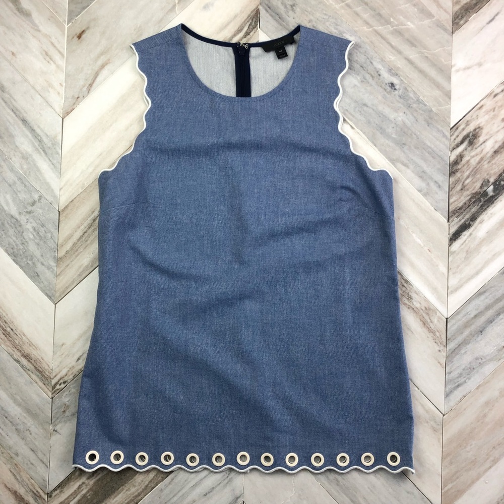 J.Crew Chambray Scalloped Top With Grommets Tall